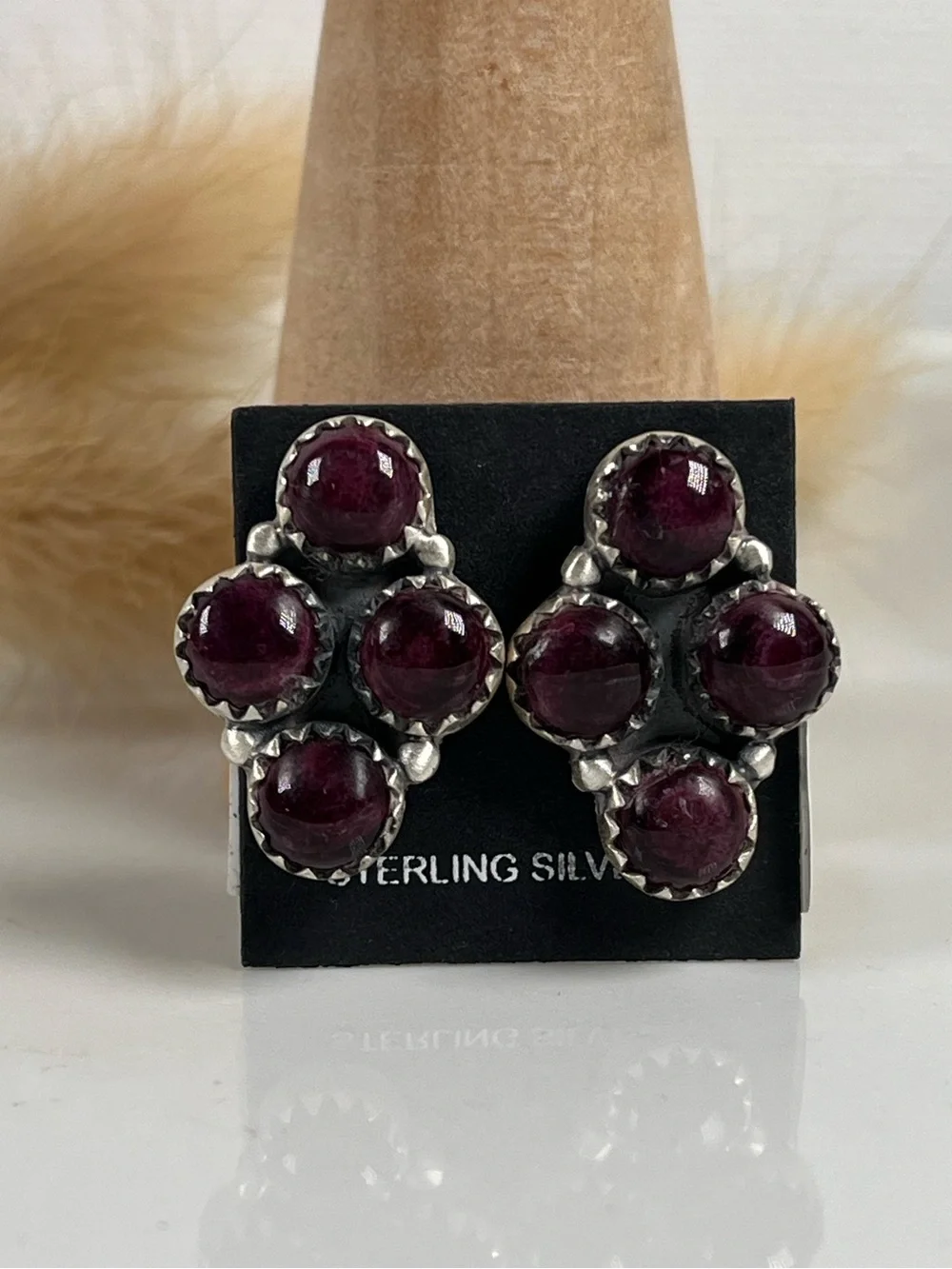 Solid Sterling Silver Purple Spiny Oyster Gemstone Post Back Earrings